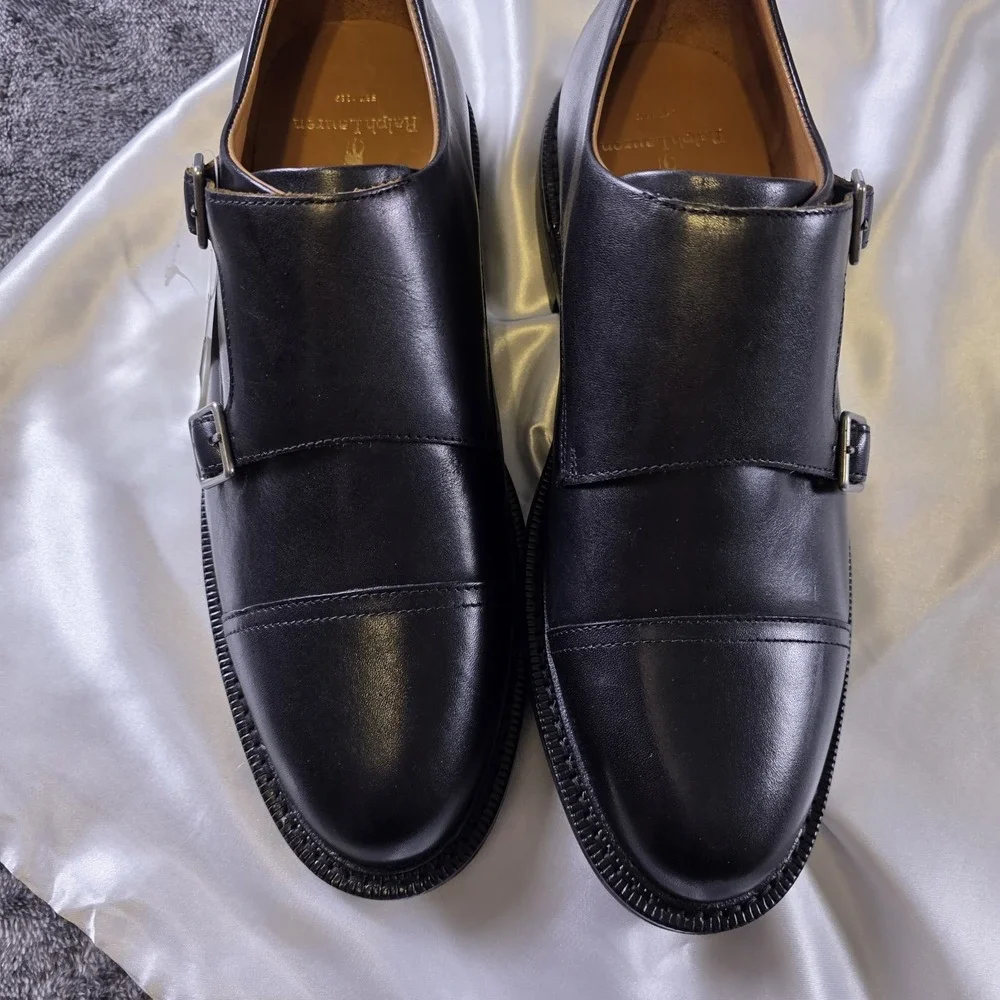 Polo Ralph Lauren Asher Double Monk Strap Oxford Leather Dress Shoes Size 8